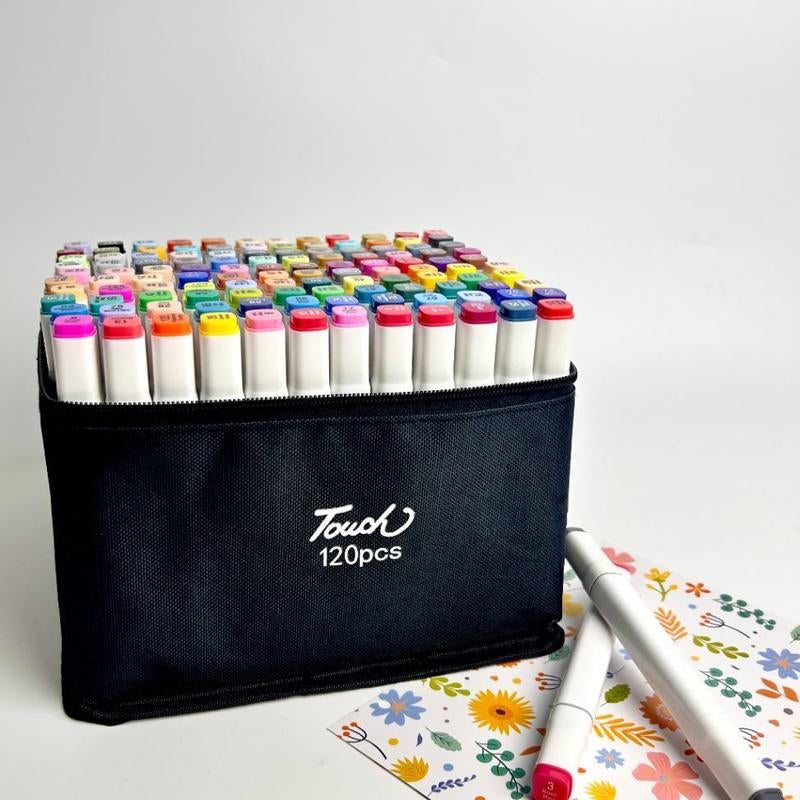 120 Color Double Headed Marker Set, Art Painting Tool, Model Making Color Pen, Permanent Sketch Marker Pen, Adult Illustration Art Coloring Pen+Coloring Book - Corner