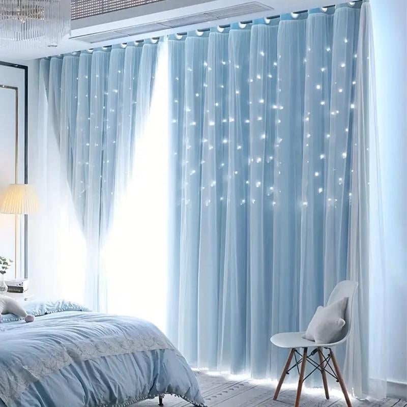 2-Piece Star Cutout Blackout Curtains – Tulle Overlay, Thermal Insulated, Light Blocking Drapes | 39.3” x 78.7” | Dreamy Room Decor