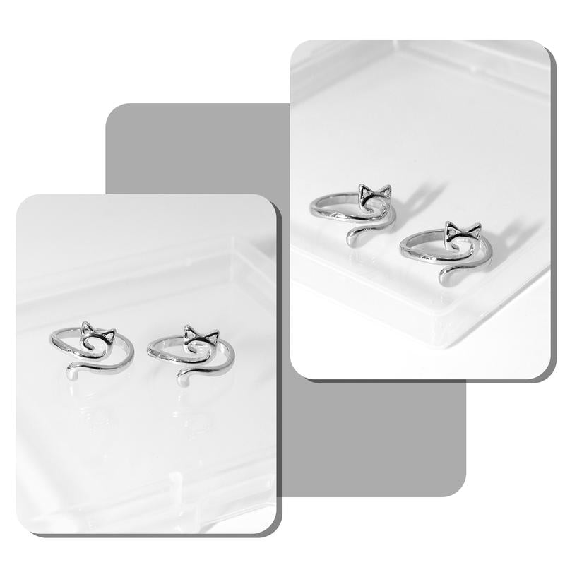 2-Pack Adjustable Cat Crochet Rings – Yarn Guide & Tension Ring for Crocheting and Knitting – Cute Alloy Finger Loop with Storage Box