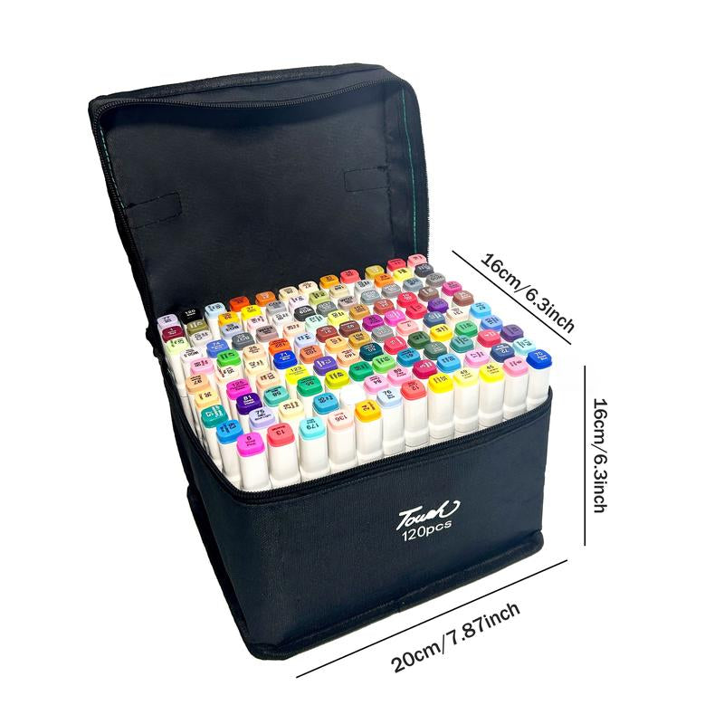 120 Color Double Headed Marker Set, Art Painting Tool, Model Making Color Pen, Permanent Sketch Marker Pen, Adult Illustration Art Coloring Pen+Coloring Book - Corner
