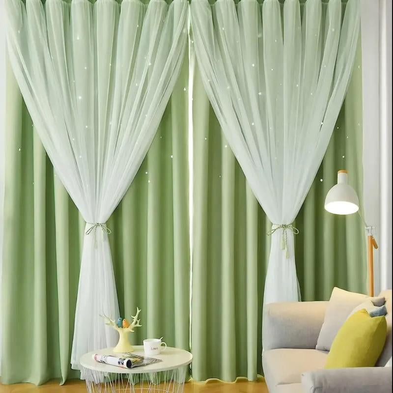 2-Piece Star Cutout Blackout Curtains – Tulle Overlay, Thermal Insulated, Light Blocking Drapes | 39.3” x 78.7” | Dreamy Room Decor