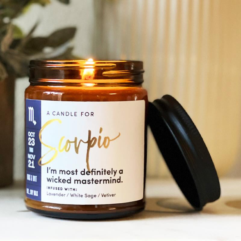 Wax & Wit Scorpio Candle, Zodiac Gift, Astrology Gifts, Zodiac Candles, October Birthday Gifts, November Birthday Gifts, Astrology Candle - 9Oz