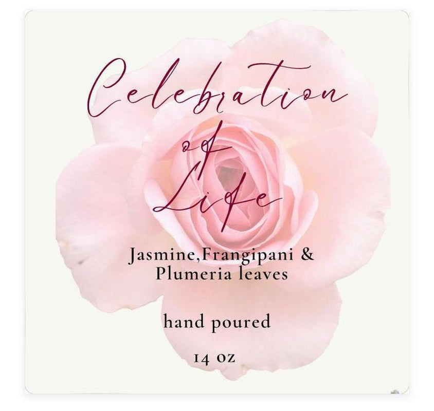 Celebration of Life 14oz Soy Candle – Jasmine & Woodsy Scent with Wooden Wick | Long-Burning Eco-Friendly Candle for Home & Gifts