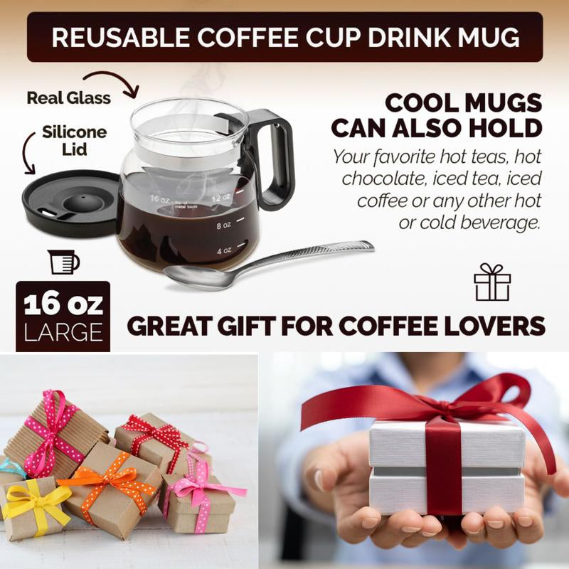 16 oz Glass Coffee Pot Mug – Mini Carafe-Style Novelty Mug with Sip Lid | Funny Gift for Coffee Lovers & Office Desk Must-Have