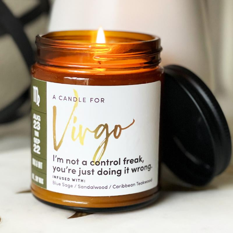Wax & Wit Virgo Candle, Zodiac Gifts, Astrology Gift, August Birthday Gifts, September Birthday Gifts, Astrology Candle - 9Oz Glass Jar