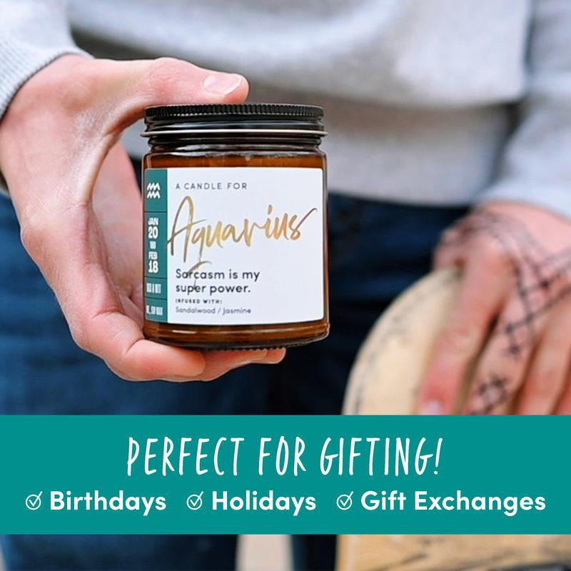 Wax & Wit Aquarius Candle, Zodiac Gifts, Astrology Gift, January Birthday Gifts, February Birthday Gifts - 9Oz Glass Jar