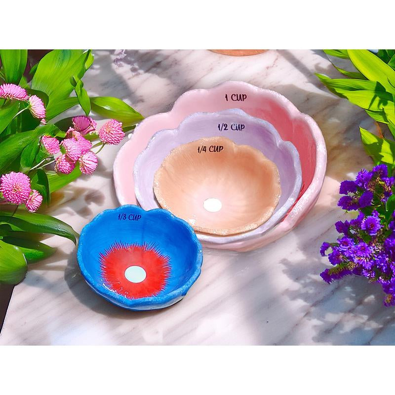 10 Strawberry Street Floral Measuring Cups – 4-Piece Decorative Dolomite Baking Set