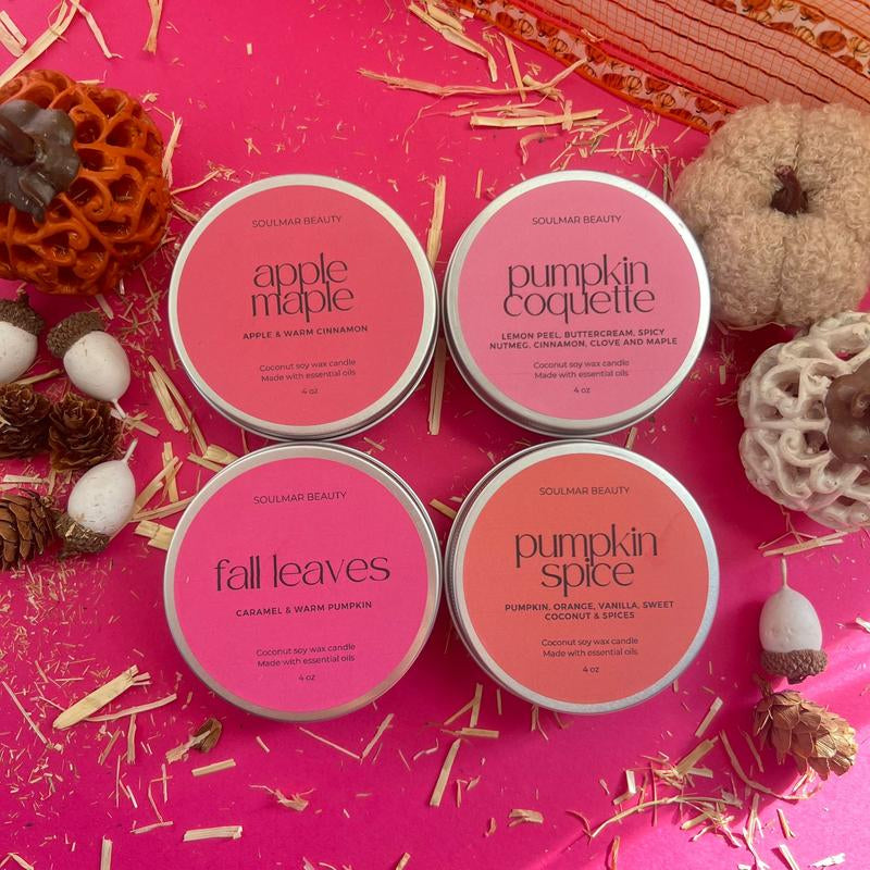Candle Tins 4Oz Coconut Soy Wax - Cozy Fall & Autumn Scents / Home Fragrances, Decor, Freshener