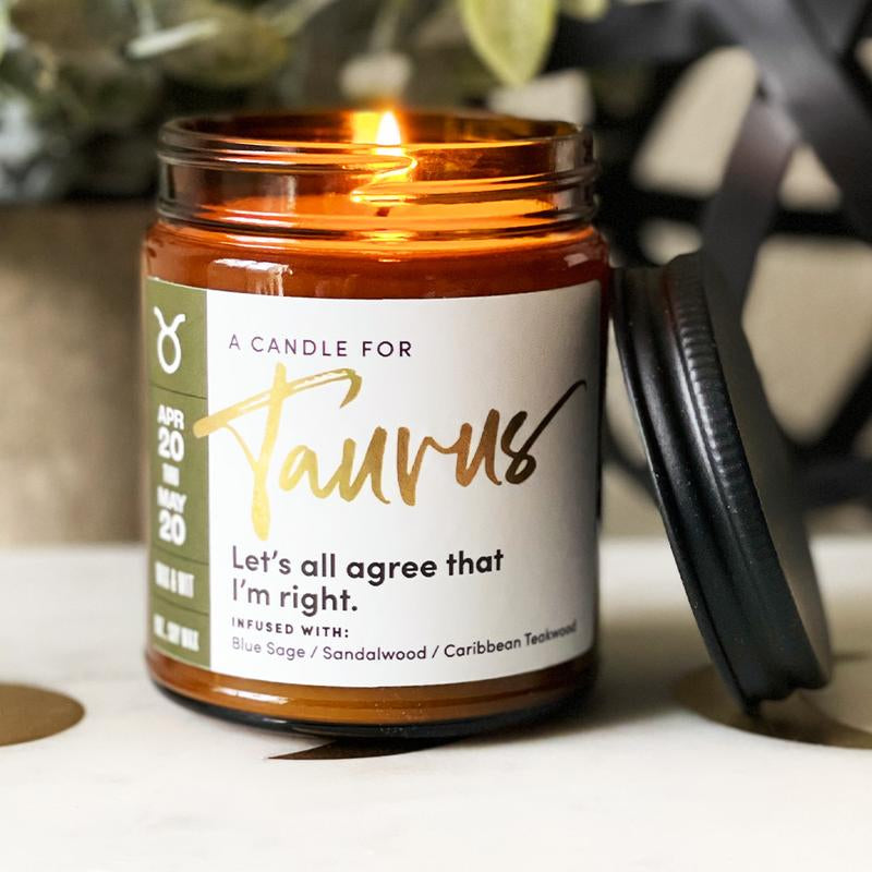 Wax & Wit Taurus Candle, Zodiac Gifts, Astrology Gift, Zodiac Candles, April Birthday Gifts, May Birthday Gifts, Birthday Candle - 9Oz