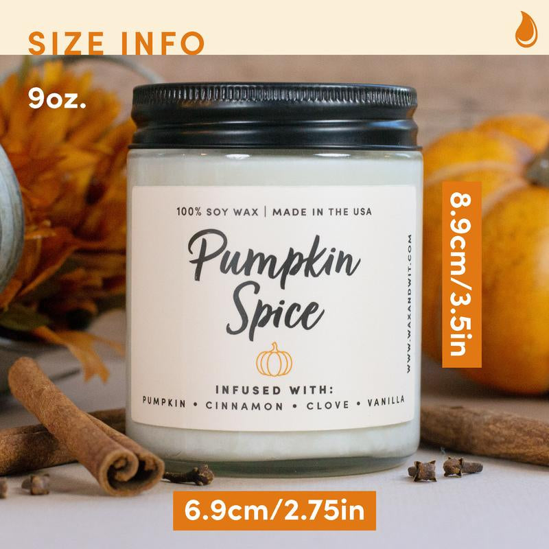 Wax & Wit Pumpkin Spice Candle, Fall Candles for Home, Autumn Decor -9Oz Glass Jar, Soy Wax, Cotton Wick - Pumpkin, Clove, Vanilla, Cinnamon Fragrance