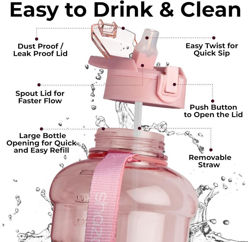 2.2L (74oz) Half Gallon Water Bottle with Straw – Large BPA-Free Gym Bottle with Storage Sleeve, Phone Pocket, Built-in Wallet & Cleaning Brush