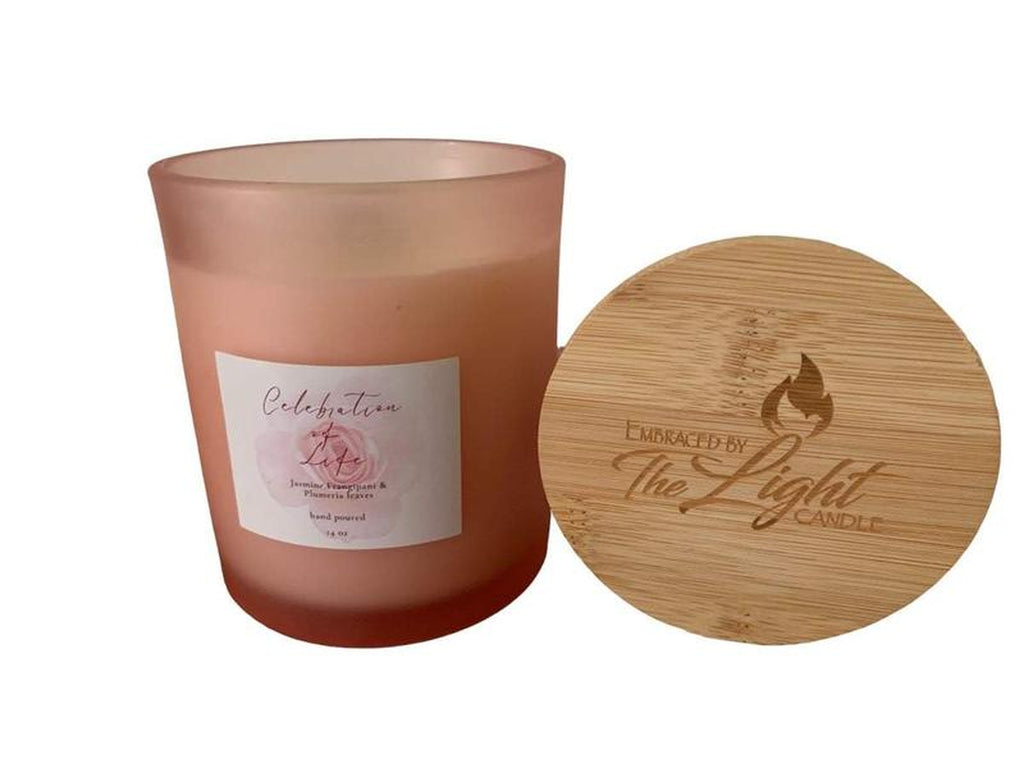Celebration of Life 14oz Soy Candle – Jasmine & Woodsy Scent with Wooden Wick | Long-Burning Eco-Friendly Candle for Home & Gifts