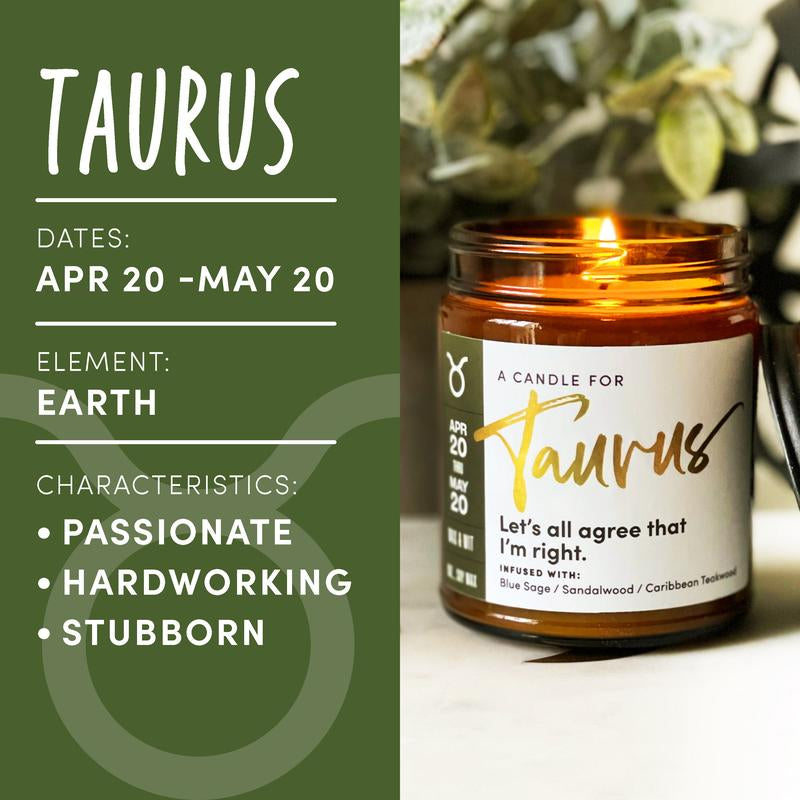 Wax & Wit Taurus Candle, Zodiac Gifts, Astrology Gift, Zodiac Candles, April Birthday Gifts, May Birthday Gifts, Birthday Candle - 9Oz