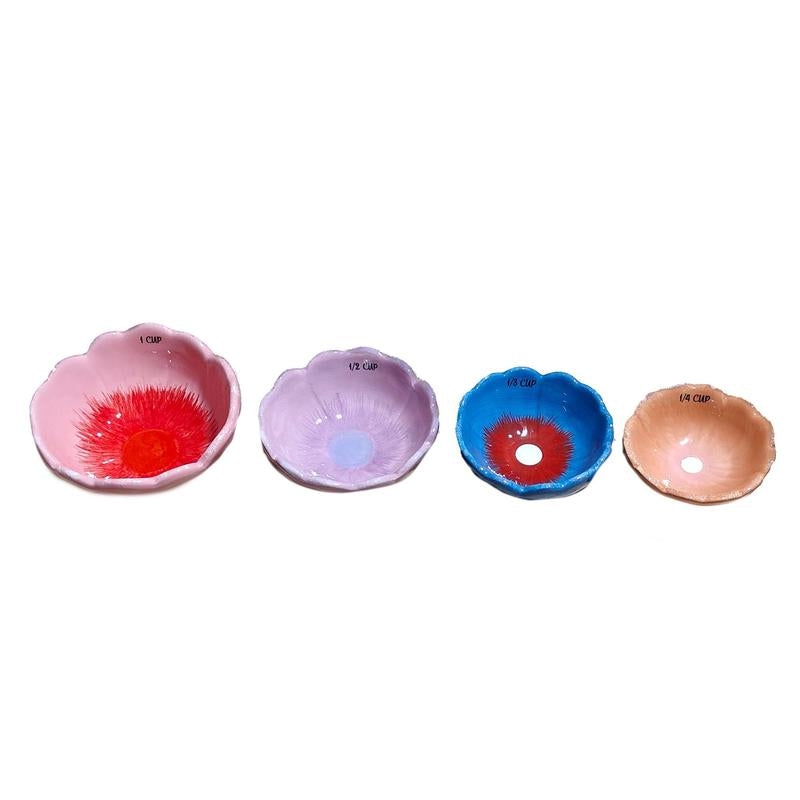 10 Strawberry Street Floral Measuring Cups – 4-Piece Decorative Dolomite Baking Set