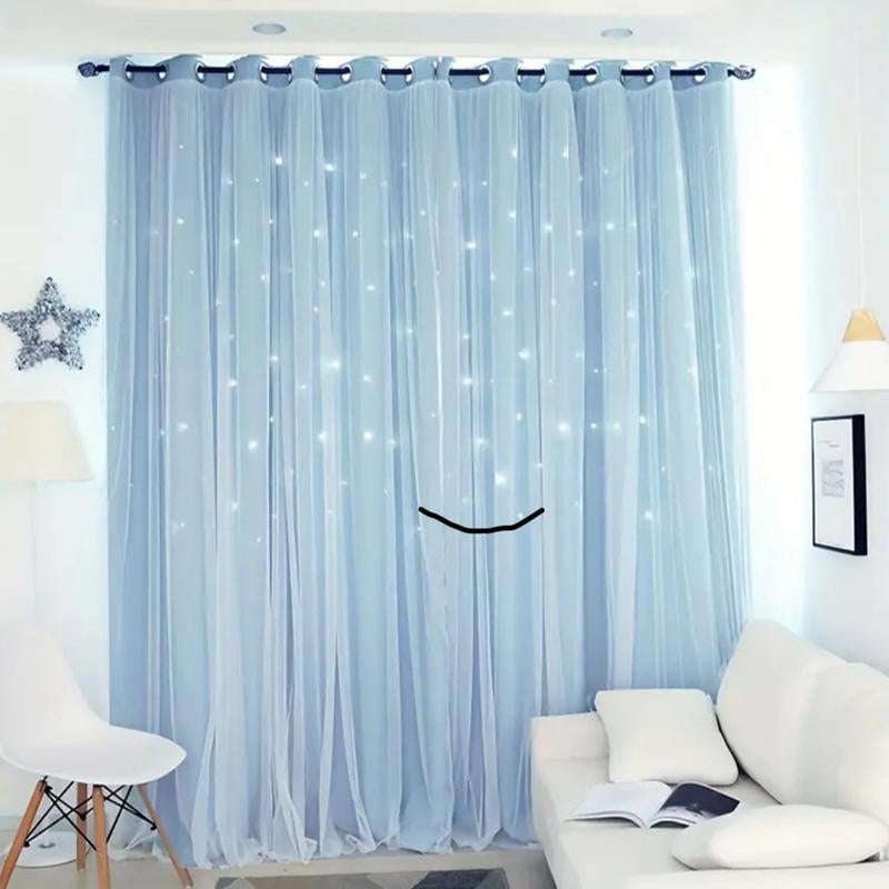 2-Piece Star Cutout Blackout Curtains – Tulle Overlay, Thermal Insulated, Light Blocking Drapes | 39.3” x 78.7” | Dreamy Room Decor
