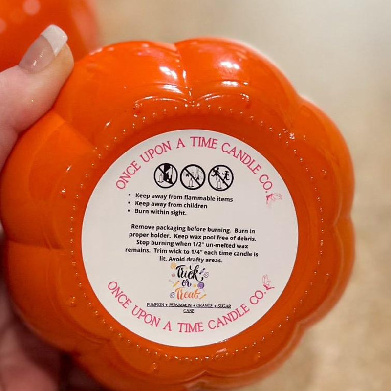 Trick or Treat Soy Wax Candle – Pumpkin, Persimmon & Orange Scent | Halloween Candle | Fall Scented Candle in Glass Jar or Tin (10oz/6oz)