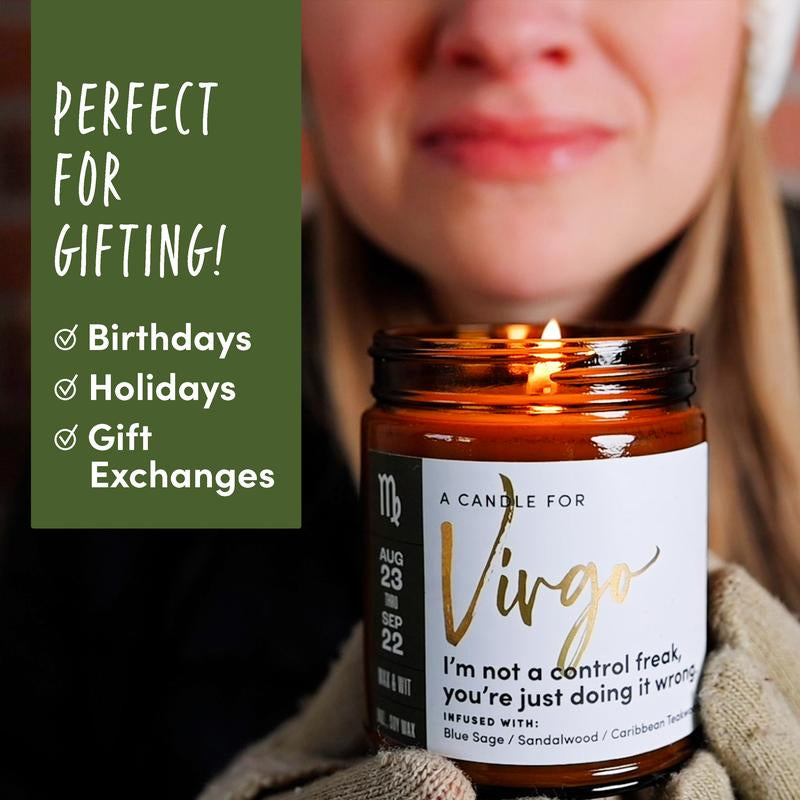 Wax & Wit Virgo Candle, Zodiac Gifts, Astrology Gift, August Birthday Gifts, September Birthday Gifts, Astrology Candle - 9Oz Glass Jar
