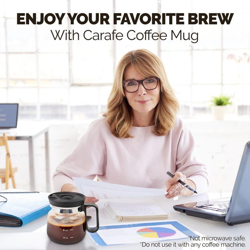 16 oz Glass Coffee Pot Mug – Mini Carafe-Style Novelty Mug with Sip Lid | Funny Gift for Coffee Lovers & Office Desk Must-Have