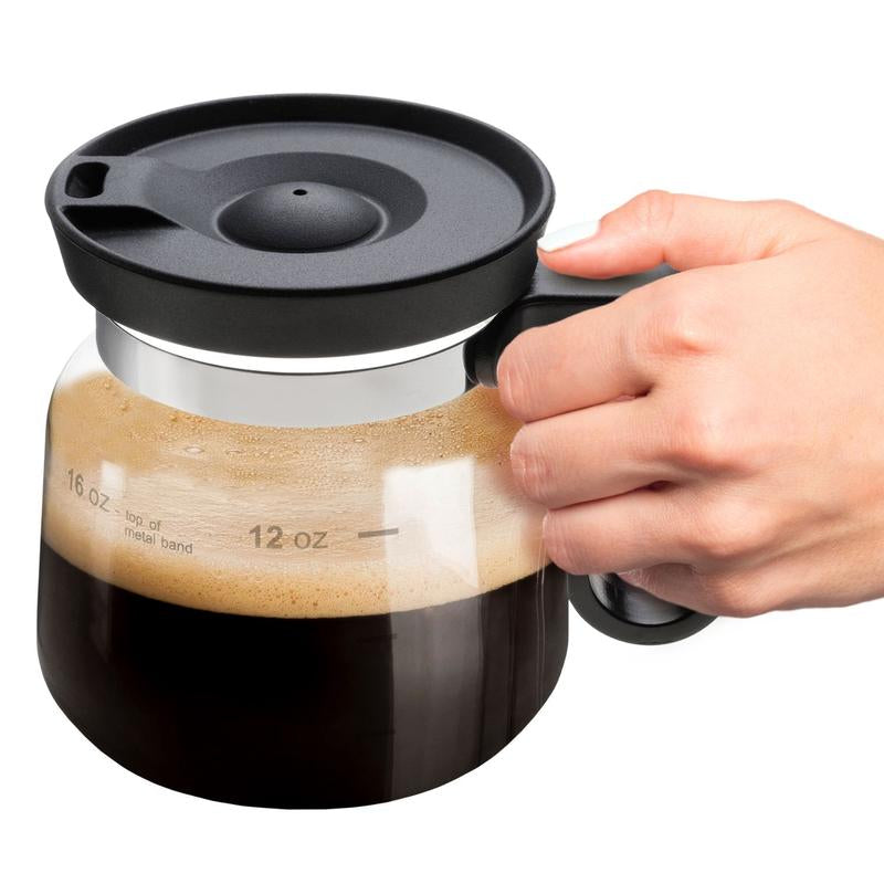16 oz Glass Coffee Pot Mug – Mini Carafe-Style Novelty Mug with Sip Lid | Funny Gift for Coffee Lovers & Office Desk Must-Have
