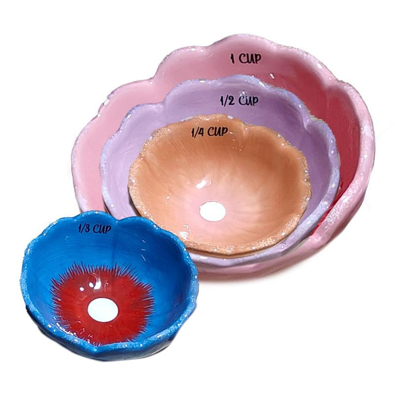 10 Strawberry Street Floral Measuring Cups – 4-Piece Decorative Dolomite Baking Set