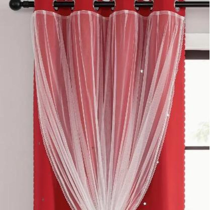 2-Piece Star Cutout Blackout Curtains – Tulle Overlay, Thermal Insulated, Light Blocking Drapes | 39.3” x 78.7” | Dreamy Room Decor