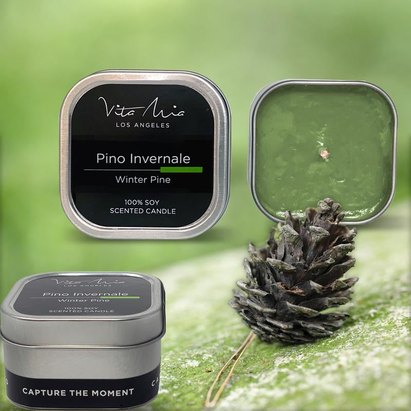 Winter Pine | Pino Invernale 4Oz Tin Candle Decor Glass Scent Cozy Jar Light