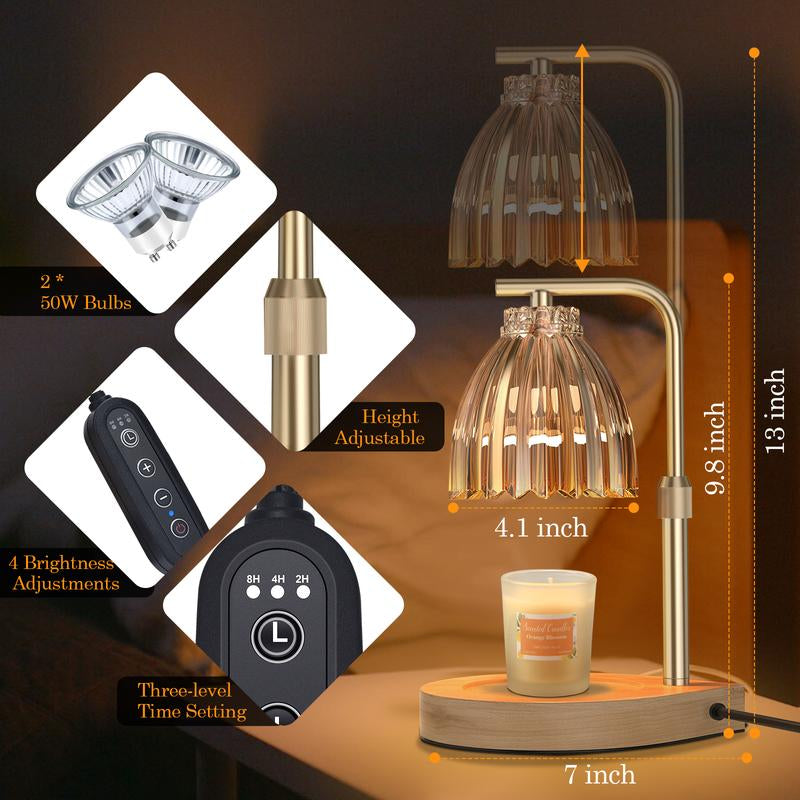 Candle Warmer Lamp with Timer: Remote Control Dimmable Desk Lamp, for Scented Candle Jar Gift for Women Vintage Home Decor Adjustable Height Dimmable Light Electric Melter with 2 Bulbs, Candle Heater，Father'S Day Gifts