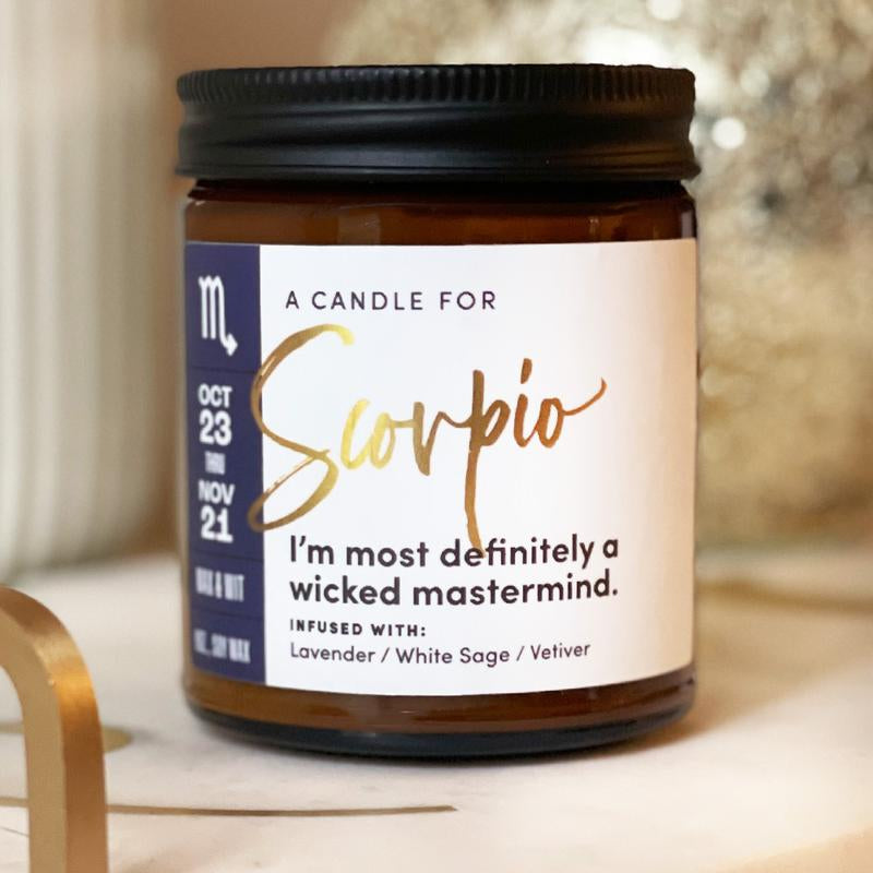 Wax & Wit Scorpio Candle, Zodiac Gift, Astrology Gifts, Zodiac Candles, October Birthday Gifts, November Birthday Gifts, Astrology Candle - 9Oz