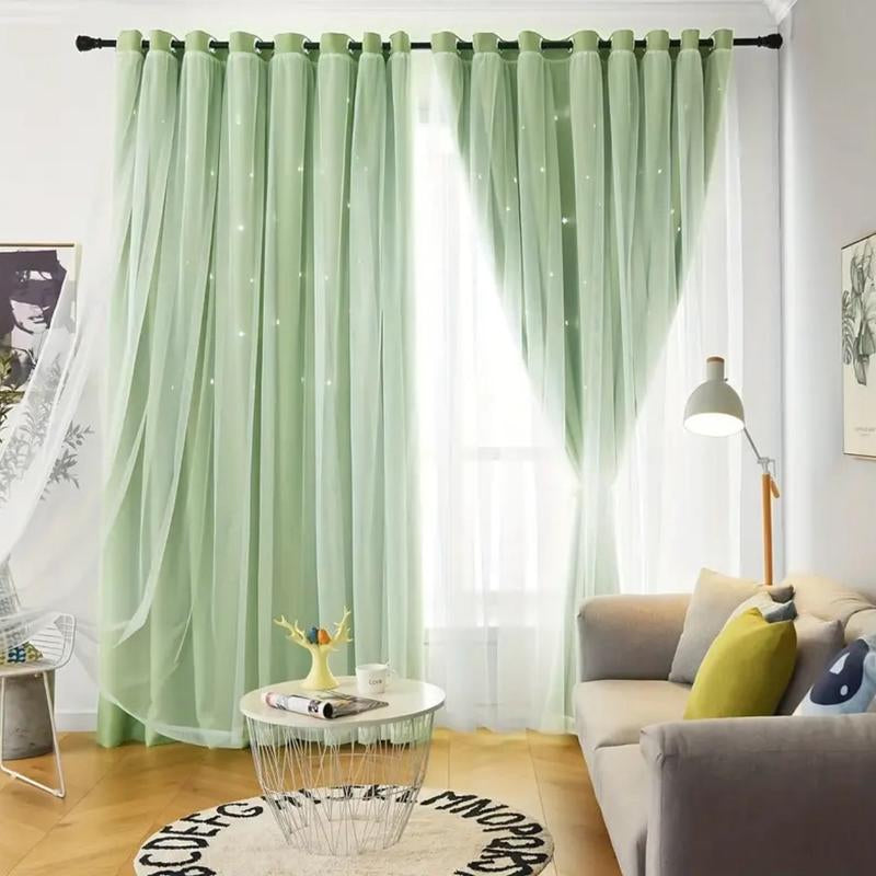 2-Piece Star Cutout Blackout Curtains – Tulle Overlay, Thermal Insulated, Light Blocking Drapes | 39.3” x 78.7” | Dreamy Room Decor