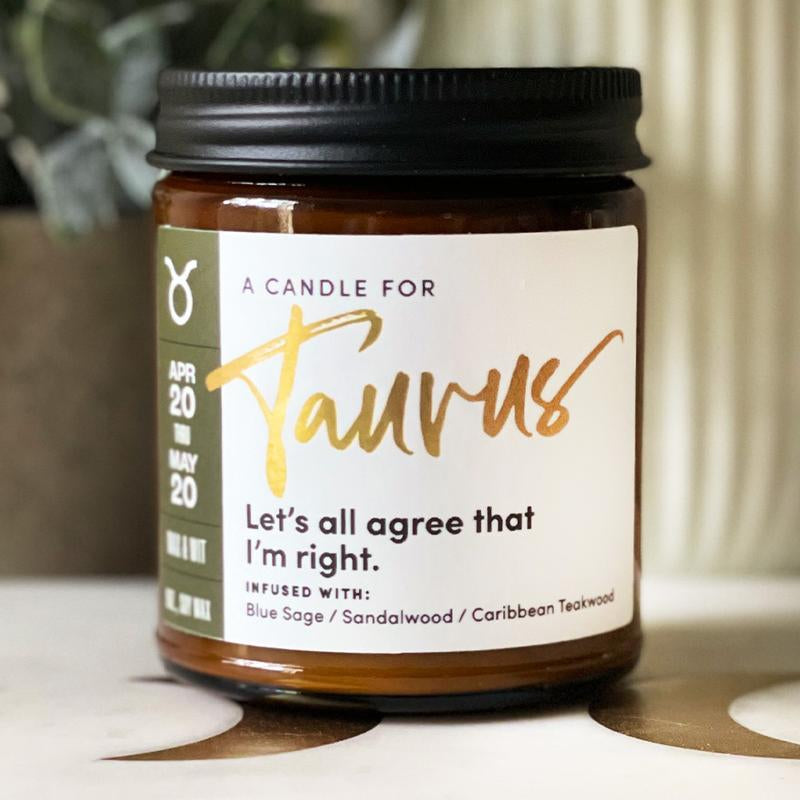 Wax & Wit Taurus Candle, Zodiac Gifts, Astrology Gift, Zodiac Candles, April Birthday Gifts, May Birthday Gifts, Birthday Candle - 9Oz