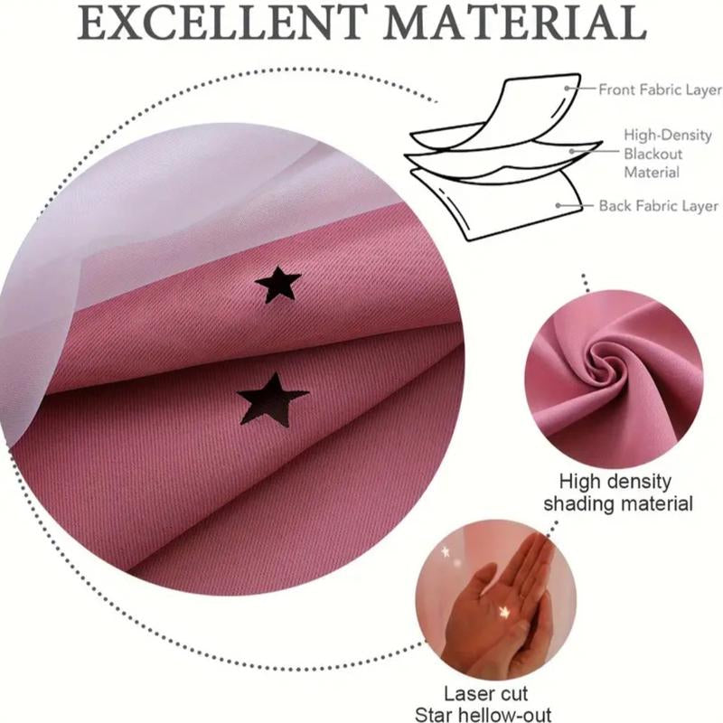 2-Piece Star Cutout Blackout Curtains – Tulle Overlay, Thermal Insulated, Light Blocking Drapes | 39.3” x 78.7” | Dreamy Room Decor