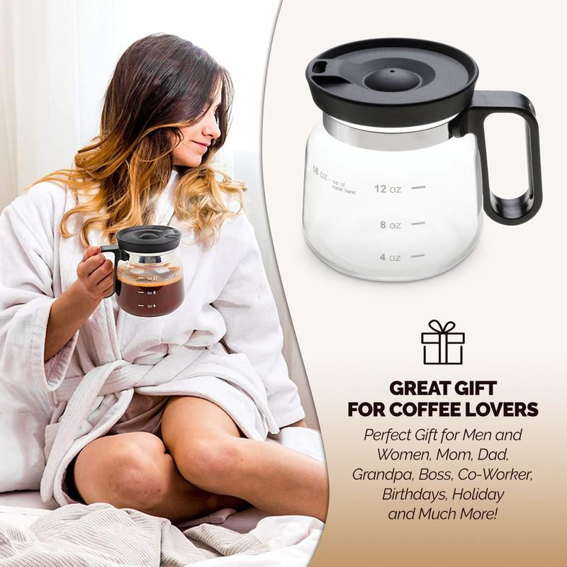 16 oz Glass Coffee Pot Mug – Mini Carafe-Style Novelty Mug with Sip Lid | Funny Gift for Coffee Lovers & Office Desk Must-Have