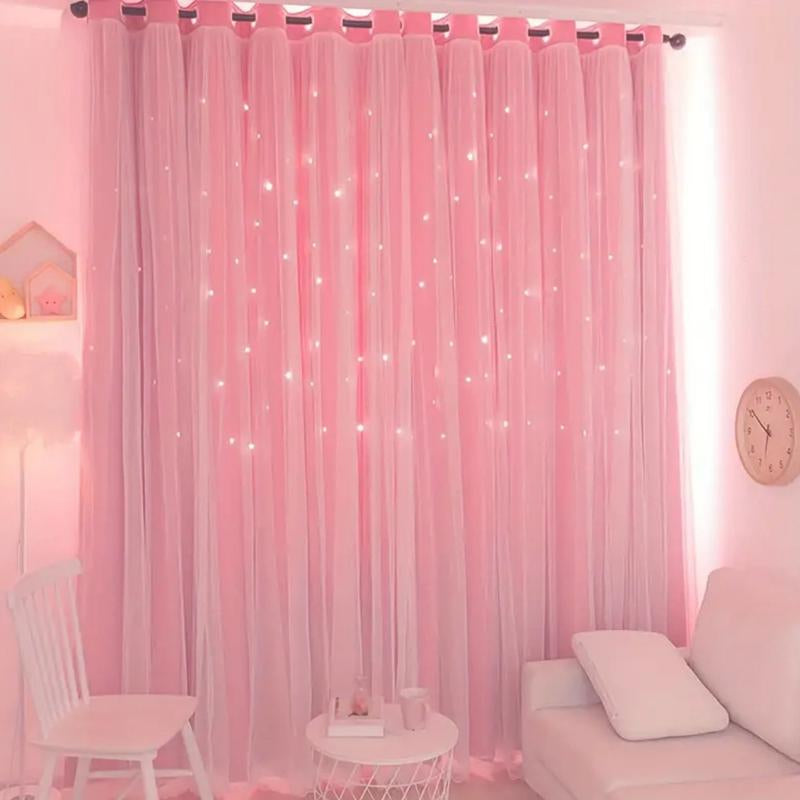 2-Piece Star Cutout Blackout Curtains – Tulle Overlay, Thermal Insulated, Light Blocking Drapes | 39.3” x 78.7” | Dreamy Room Decor