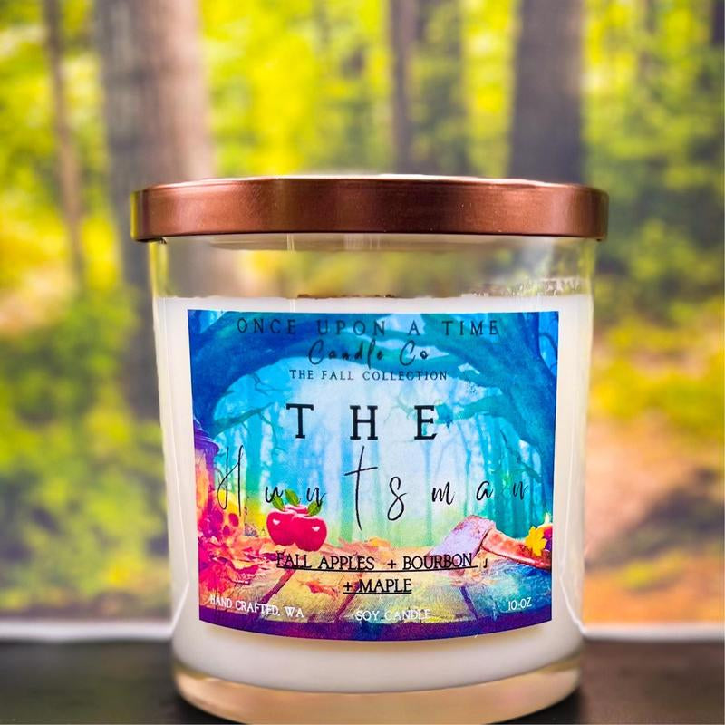 The Huntsman Soy Wax Candle – Apples, Bourbon & Maple Scent | Fall Candle Inspired by Snow White | 10oz & 6oz Rustic Jar/Tin Options