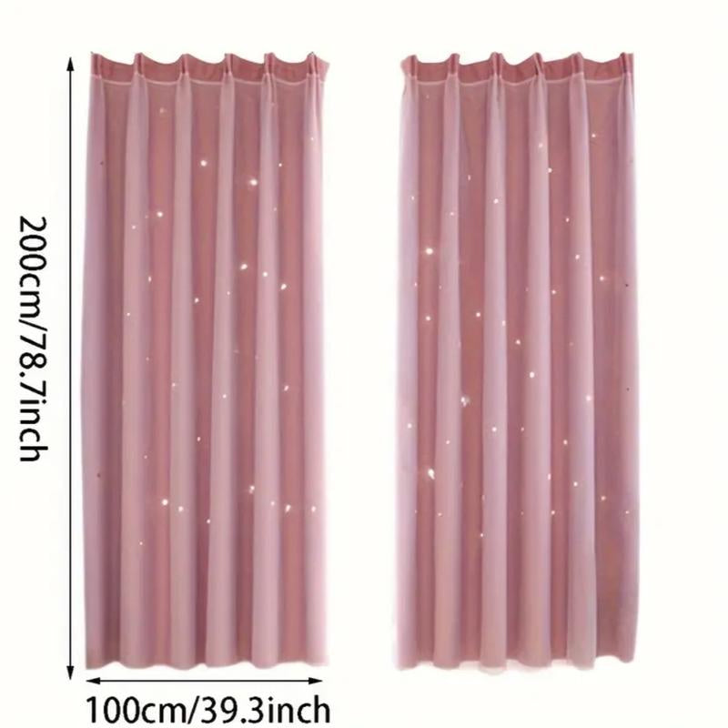 2-Piece Star Cutout Blackout Curtains – Tulle Overlay, Thermal Insulated, Light Blocking Drapes | 39.3” x 78.7” | Dreamy Room Decor