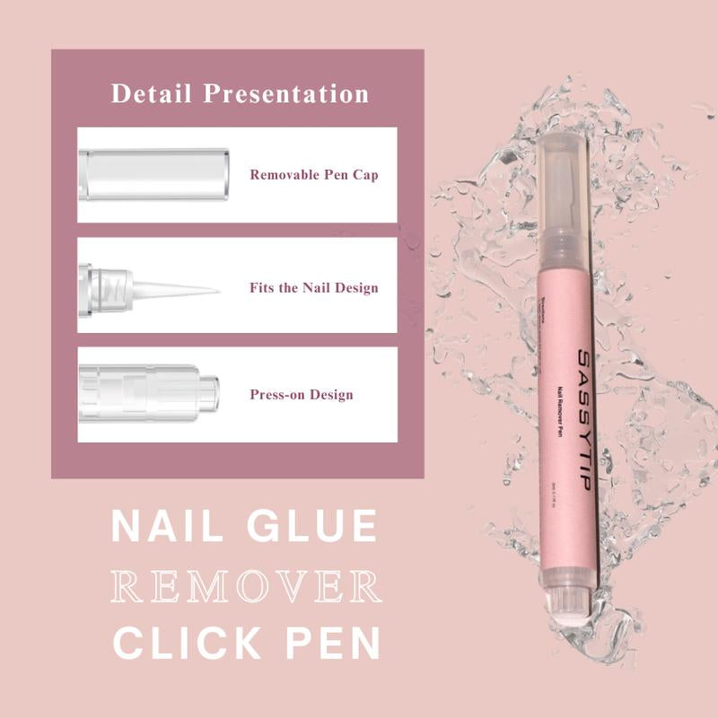 SASSYTIP Nail Glue Remover Pen – Acetone-Free Press-On Nail Glue Remover | 3ml Click & Remove Pen for Fake Nail Debonding