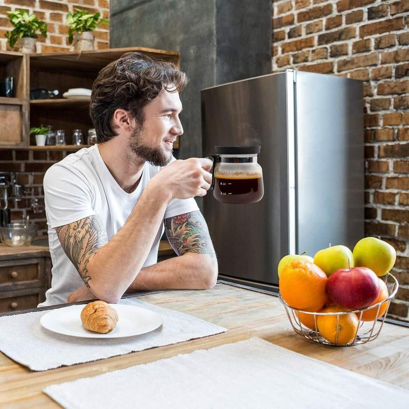 16 oz Glass Coffee Pot Mug – Mini Carafe-Style Novelty Mug with Sip Lid | Funny Gift for Coffee Lovers & Office Desk Must-Have