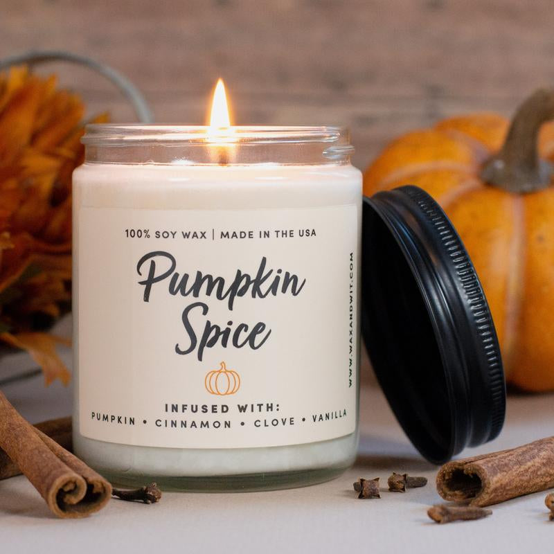 Wax & Wit Pumpkin Spice Candle, Fall Candles for Home, Autumn Decor -9Oz Glass Jar, Soy Wax, Cotton Wick - Pumpkin, Clove, Vanilla, Cinnamon Fragrance