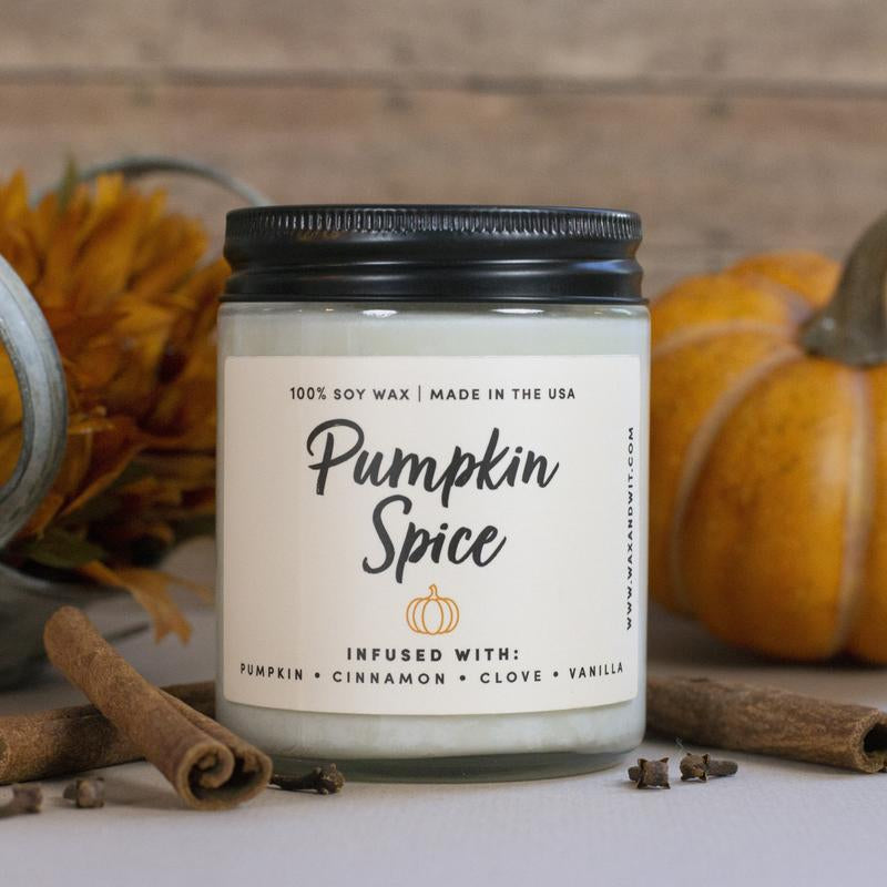 Wax & Wit Pumpkin Spice Candle, Fall Candles for Home, Autumn Decor -9Oz Glass Jar, Soy Wax, Cotton Wick - Pumpkin, Clove, Vanilla, Cinnamon Fragrance